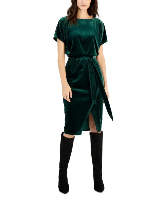 New $108 Kensie Women's Knee-Length Velvet Fit & Flare Short Sleeve Dress A2425