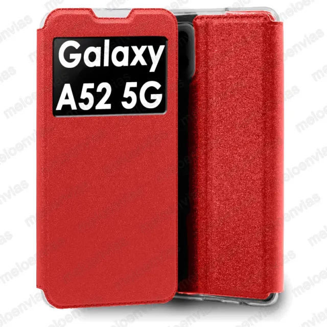 Funda SAMSUNG GALAXY A52 5G estuche libro soporte tapa con ventana Color Rojo