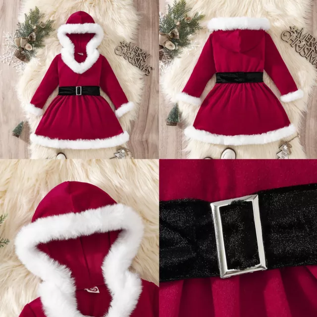 Toddler Baby Girl Christmas Costume Fluffy Velvet Dress With Waistband Hooded