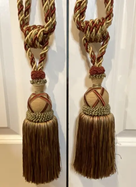 Pair of Large Gold Tassels with Twisted Rope Design Drape/Curtain