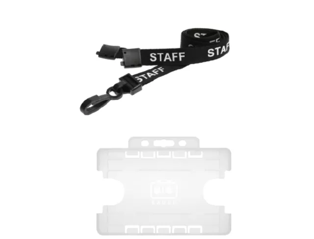 ID Card Holder Clear Double Sided and Staff Neck Strap Lanyard with safety catch