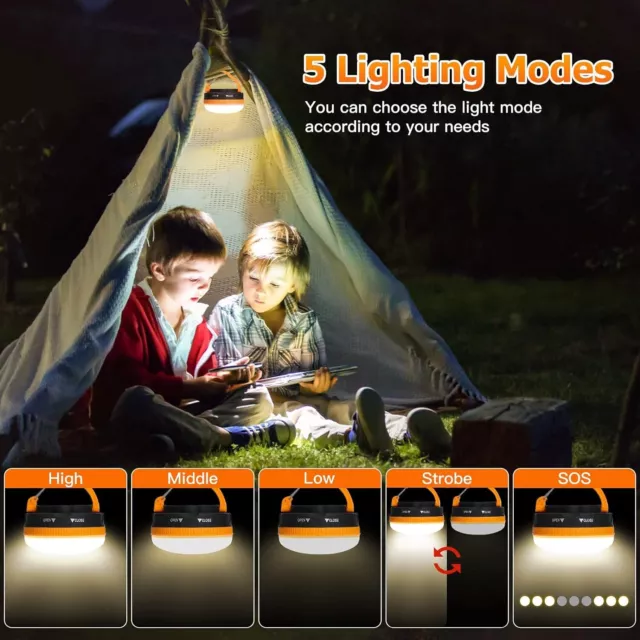 Luce da Campeggio LED Lampada per Tenda Lanterna Torcia Ricaricabile USB 2X 2