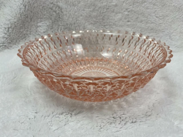 VINTAGE PINK DEPRESSION Glass Cut Diamond Pattern 8.5" Across 3" Tall