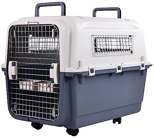 Plastic Kennels Pet Carrier Rolling Plastic Airline Approved Wire Door Travel...