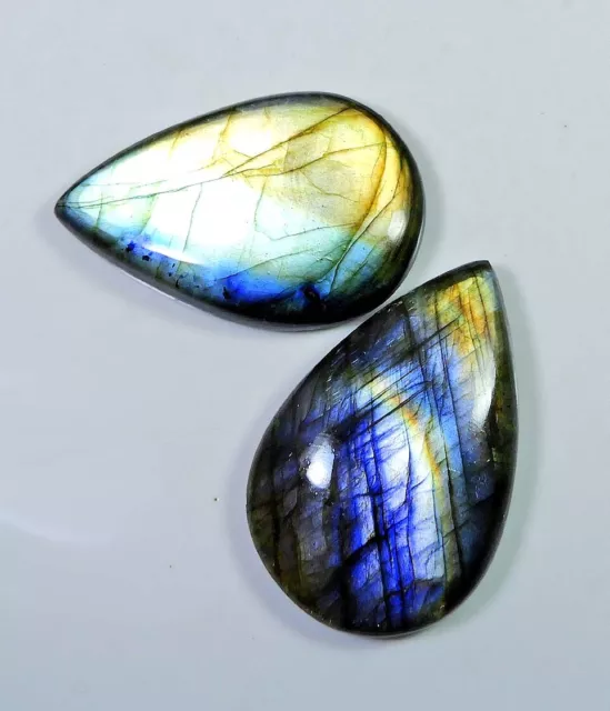 27X43-30X45 MM Natural Multi Labradorite Pear Cabochon Loose Gemstone 2Pcs