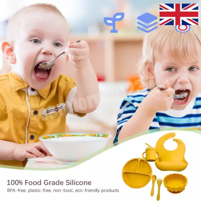 6pcs Silicone Baby Feeding Set BPA Free Feeding Dish Dinnerware (Yellow) New