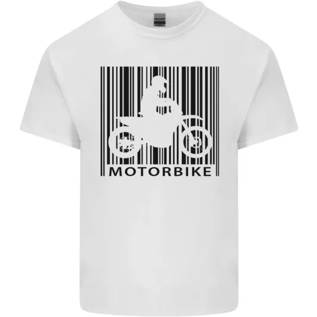 T-shirt top moto codice a barre biker moto da uomo cotone