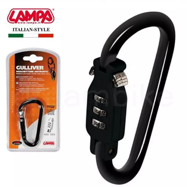 Black Karabiner Style Combination Lock, Ideal for Skiing,Kit Bag, Board Bag Lock