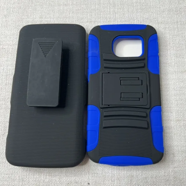 For Samsung Galaxy S6 Edge Rugged Case Belt Clip Holster Phone Cover Blue Black