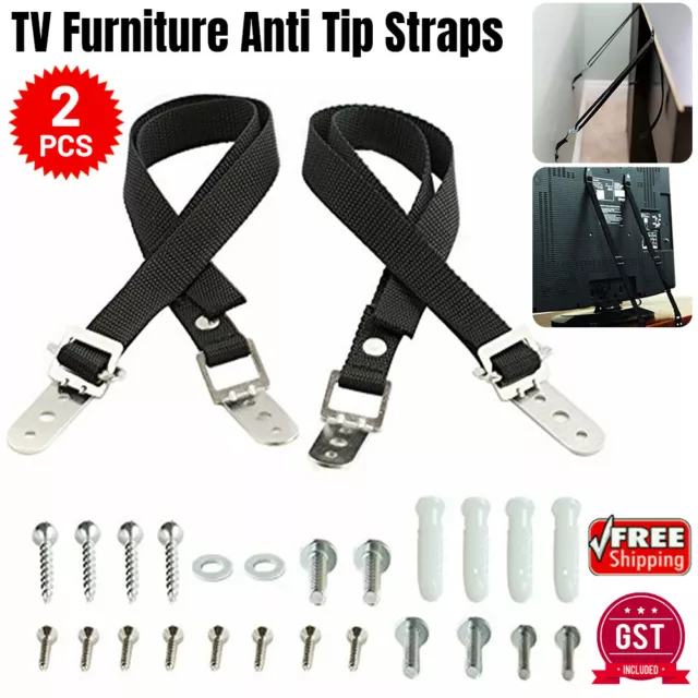 2-Piece Wall Anti-Tip Straps Locks Straps Furniture TVs Wall Anchors Safety AU