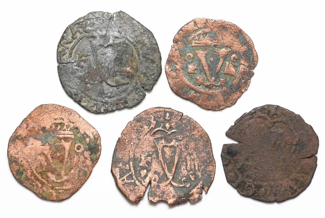SANTO DOMINGO, Carlos & Joanna, 1516-56, First mint in Americas! Lot of 5