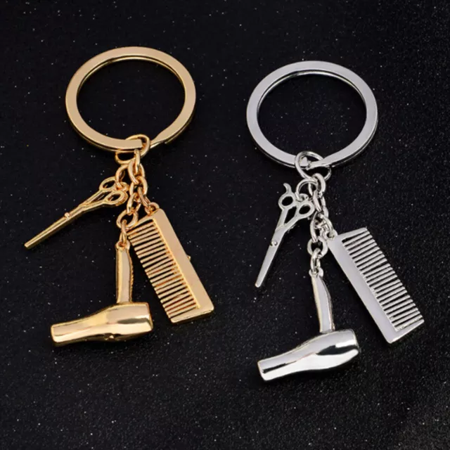 Hair Dryer Combs Scissors Charms Keychain Barber Shop Tools Stylist Keyring Gift