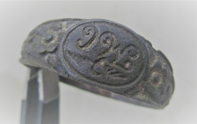 ANTICHI medievali Bizantino epoca Bronzo Decorativa Anello Con Sigillo Autentico 