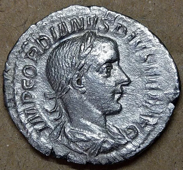 Roman Coin Silver Denarius Of Gordian Iii  Very Fine Grade,  Aug3.4