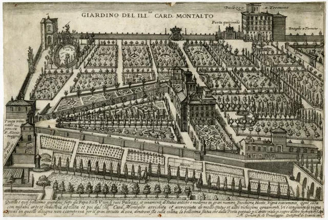 Rara Stampa Maestro Antica-VILLA-CARDINALE MONTALTO-SISTO V-Greuter-ca. 1630