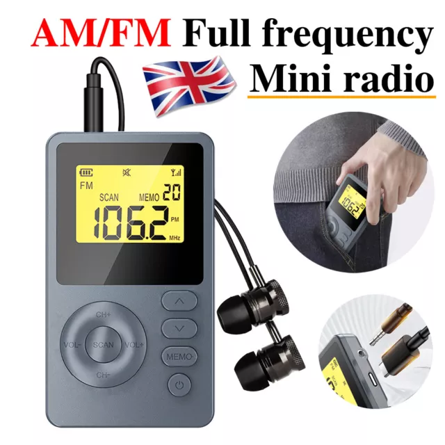 UK Mini Digital Portable Pocket AM FM Radio USB Rechargeable Walkman MP3 Player