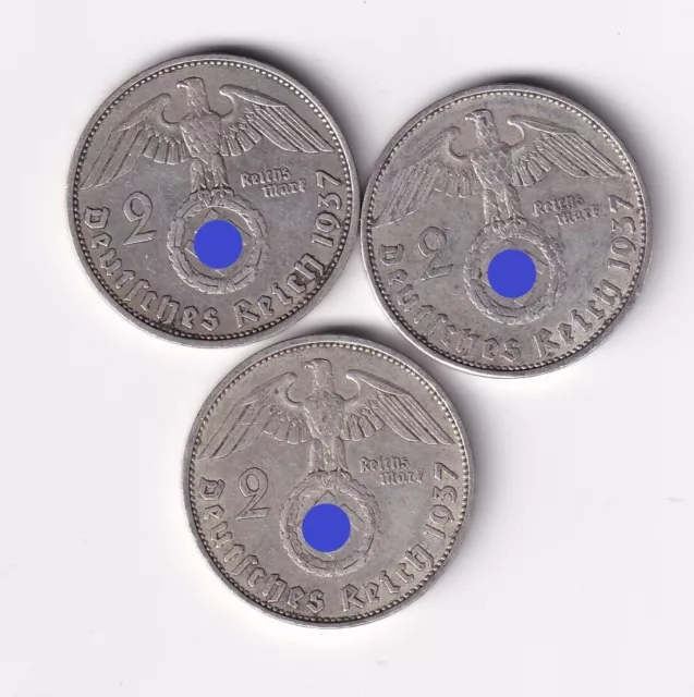 Münze Mark Silber 2 Reichsmark 1937 A 3 Stück VI nsw-leipzig
