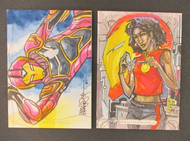 2018 & 2020 Marvel Masterpieces Sketch Cards IRONHEART by Braojos & Daniel Logan