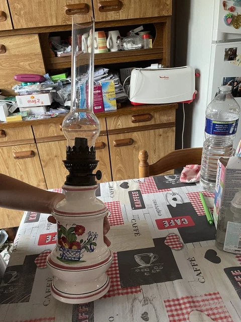 JOLIE LAMPE À pétrole vintage en verre et alu, parfait état EUR 19,00