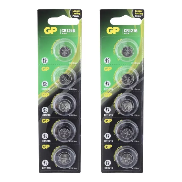 10 Gp CR1216 Piles Lithium 3V Boutons Cellule Bouton DLl1216 BR1216 5bl Exp 2033