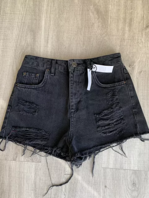 Topshop Moto Black Mom High Waisted Denim Shorts Size 8 NEW rrp £30