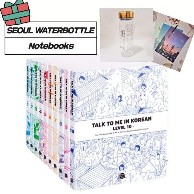 TALK TO ME IN KOREAN Level 1-10 Textbooks set +Gift seoul bottle+Notebooks+pen