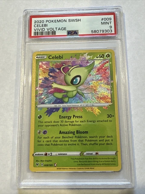 2020 Pokemon TCG SWSH Vivid Voltage #009 Celebi Amazing Rare Holo PSA 9 MINT