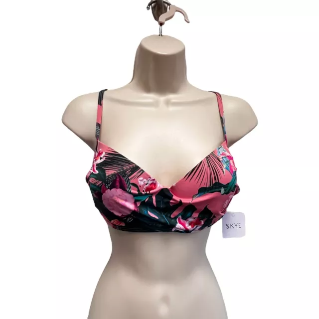 SKYE Underwire Bikini Top Pink Tropical Devotion Floral Push-Up Size S NWT