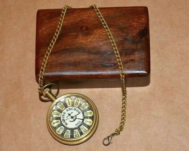 Vintage Antique Engraved Brass Elgin Pocket watch W/ Chain Gift him WITH BOX
