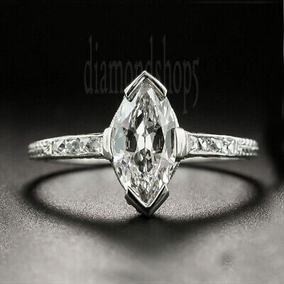 1.56 CT Marquise White Moissanite Vintage Engagement Ring 925 Sterling Silver