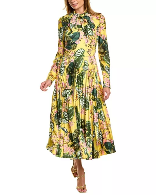 Oscar De La Renta Mixed Botanical Jersey Silk-Trim Maxi Dress Women's Yellow 8