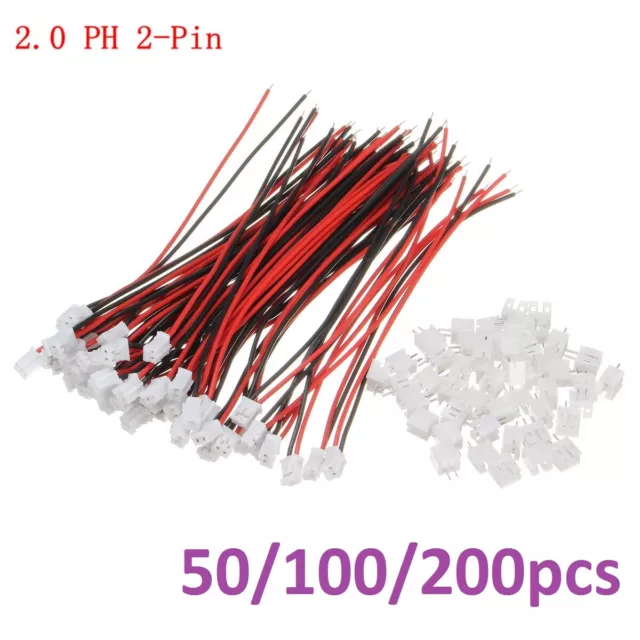 50X Mini Micro JST 2.0mm PH 2-Pin Male&Female Connector Plug With Wires Cables