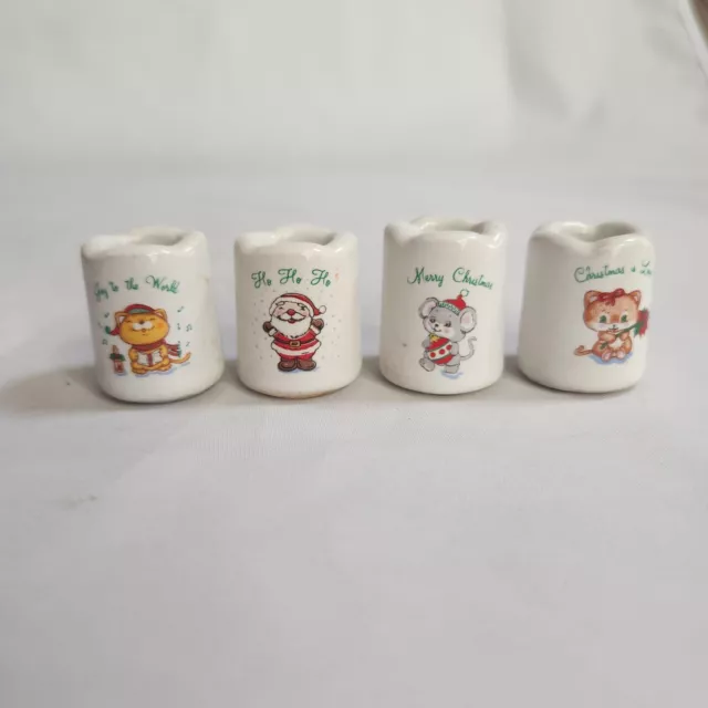 VTG Russ Berrie Christmas Candlestick Holders Set Santa Cat Dog Mouse Joy Merry