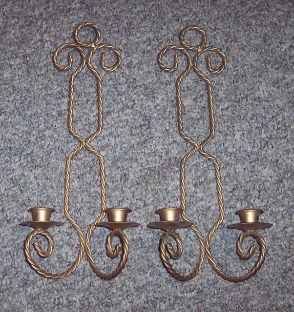 Vintage Gold Twisted Metal Wire Double Wall Candle Holder Sconce Farmhouse