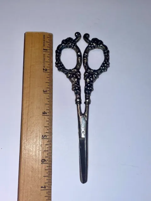 Antique 19th Century Germany S&A Solid Sterling Silver Handle Grapevine Scissors