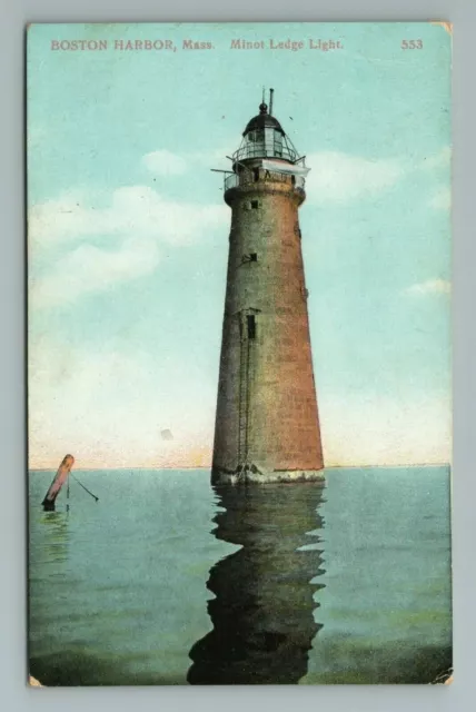 Boston Harbor Minot Ledge Light House Massachusetts Postcard Antique