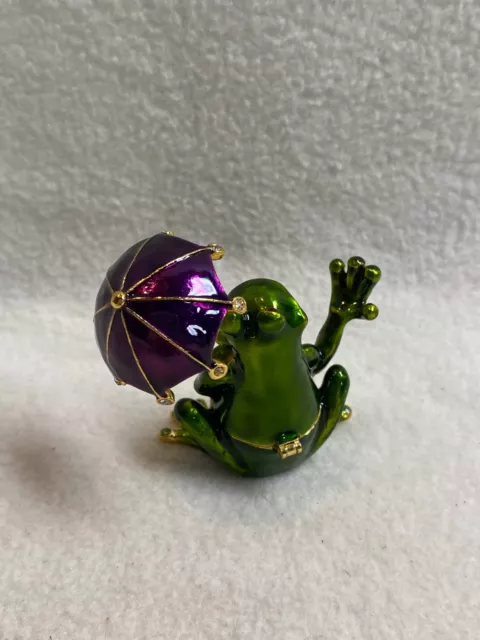 Jeweled Enameled Hinged Frog with Umbrella Trinket Box 3