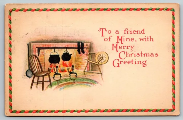 Vintage Xmas Christmas Postcard - East Dedham Mass Cancel
