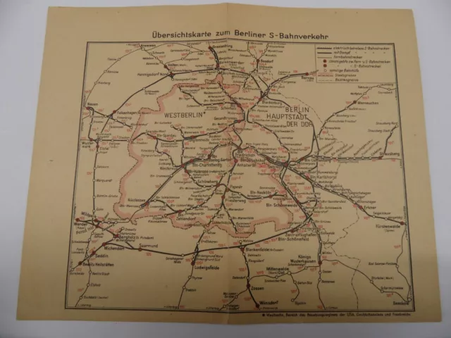 Karte, Berliner S-Bahnverkehr, Übersicht, Ost/West, ca. 1962, sammeln, selten,,