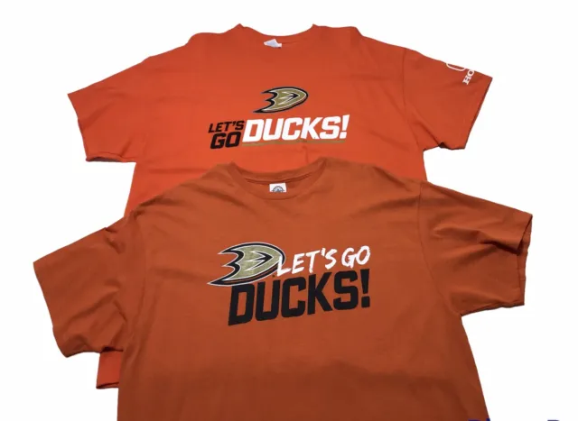 Anaheim Mighty Ducks “Let’s Go Ducks!” Orange Playoff T-Shirt Lot (3) Small  Long
