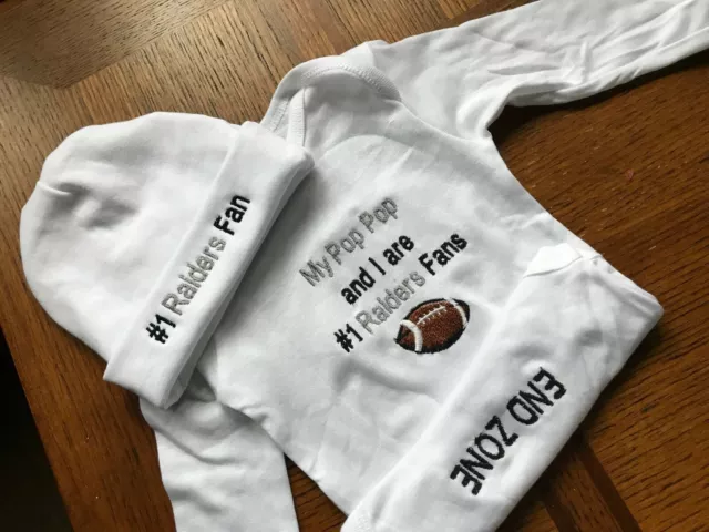 Oakland Raiders Football Boy Girl Baby Infant Newborn creeper Bodysuit Hat set