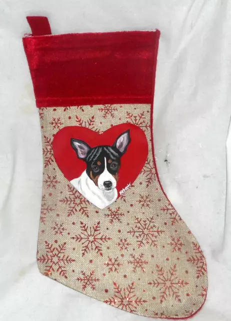 Rat Terrier Dog Christmas Gift Stocking Holiday Decoration Hand Painted