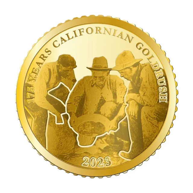 Barbados 2023 $10 1/2g Gold California Gold Rush 175th Anniversary Proof