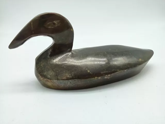 Brutalist VTG Heavy Brass Duck Sculpture Figurine Decoy Paperweight Aged Metal