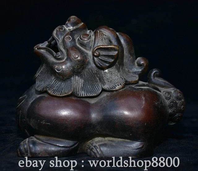5" Marked Chinese Pure Copper Dynasty Palace Lion Censer incense burner