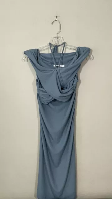 JONATHAN SIMKHAI Standard Akane Midi Dress Blue Cut Out Off The Shoulder Dress S