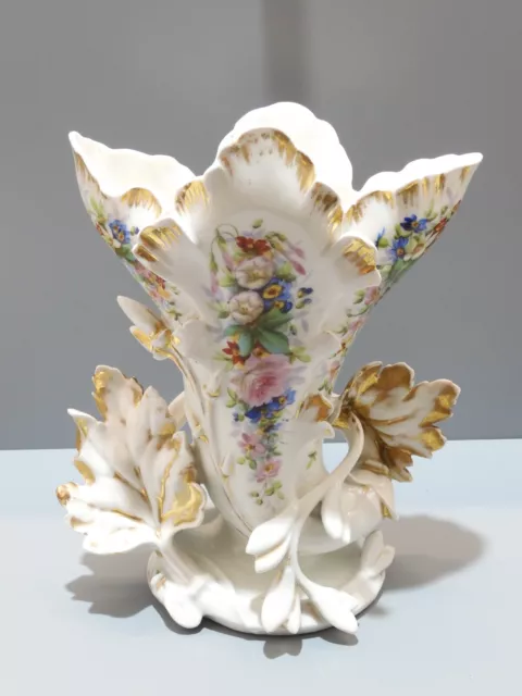 -SUPERBE GRAND VASE de MARIEE PORCELAINE de PARIS XIXe décor fleurs peintes  D