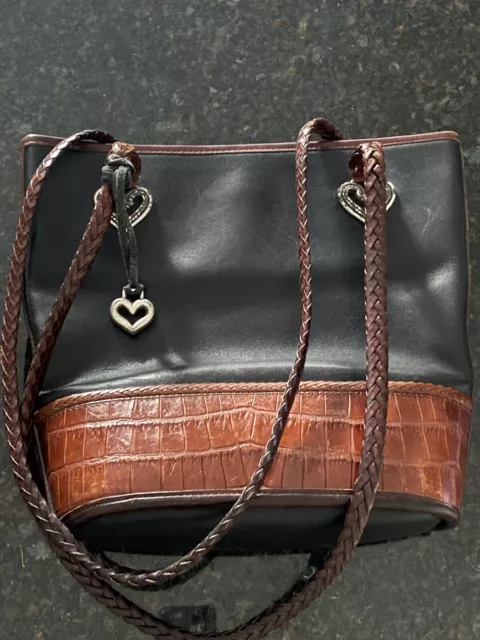 VTG Brighton Embossed Brown Leather Croc Shoulder Bucket Handbag Tote Purse Bag