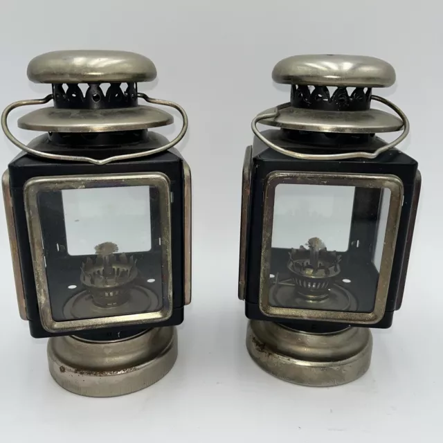 Vintage 1970s Replica Carriage Lamp - Black and Gold Steel Kerosene lamp Pair