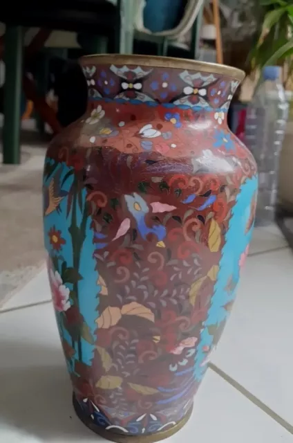 Ancien vase chinois/ Japonais en émail cloisonné et bronze fin 19ème H= 26,3 2